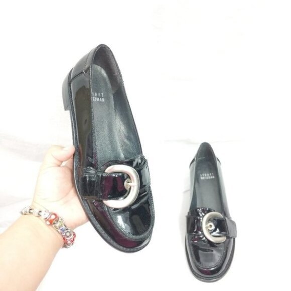 Stuart Weitzman Black Patent Buckle Loafers 6M - Picture 1 of 7